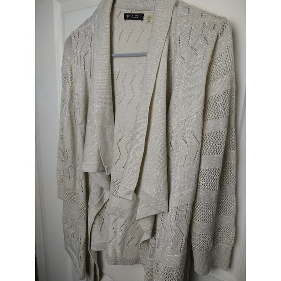 FYLO Women's Open Waterfall 3/4 Sleeve Tan Metallic Silver Accent Sweater SizeS - Picture 5 of 9